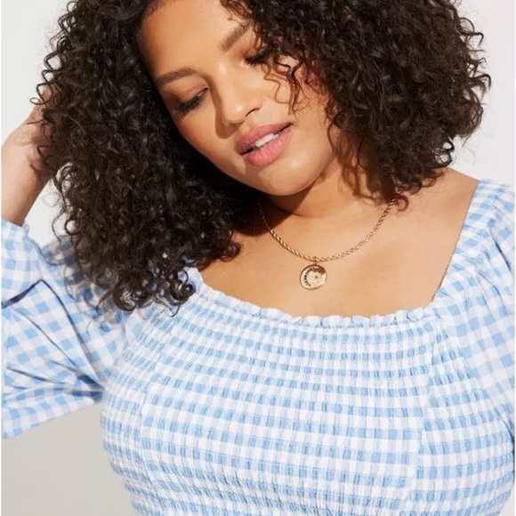 Rayon Slub Smocked Bodice Long Sleeve Crop Blouse Top Size 3X 22-24 - Picture 3 of 6